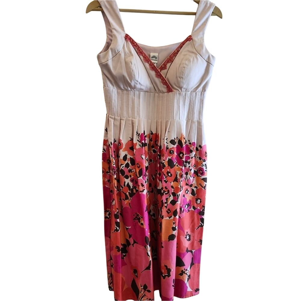 Sangria Floral Embellished Pleated Waist Midi Sundress Size 4